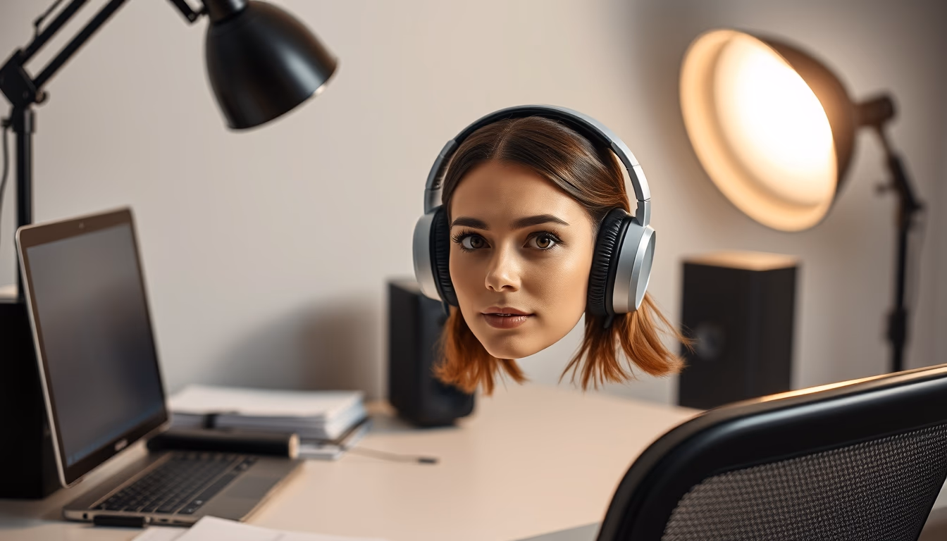 noise cancelling headphones desk in editorial style