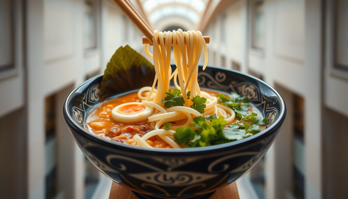 noodles ramen bowl in editorial style