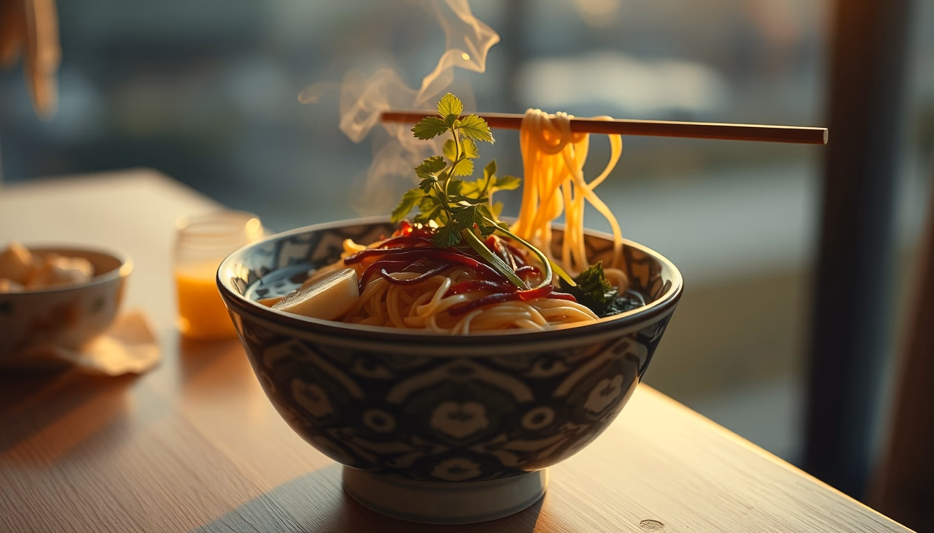 noodles ramen bowl in editorial style