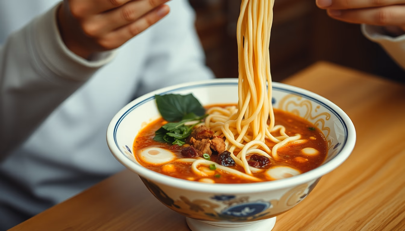 noodles ramen bowl in editorial style