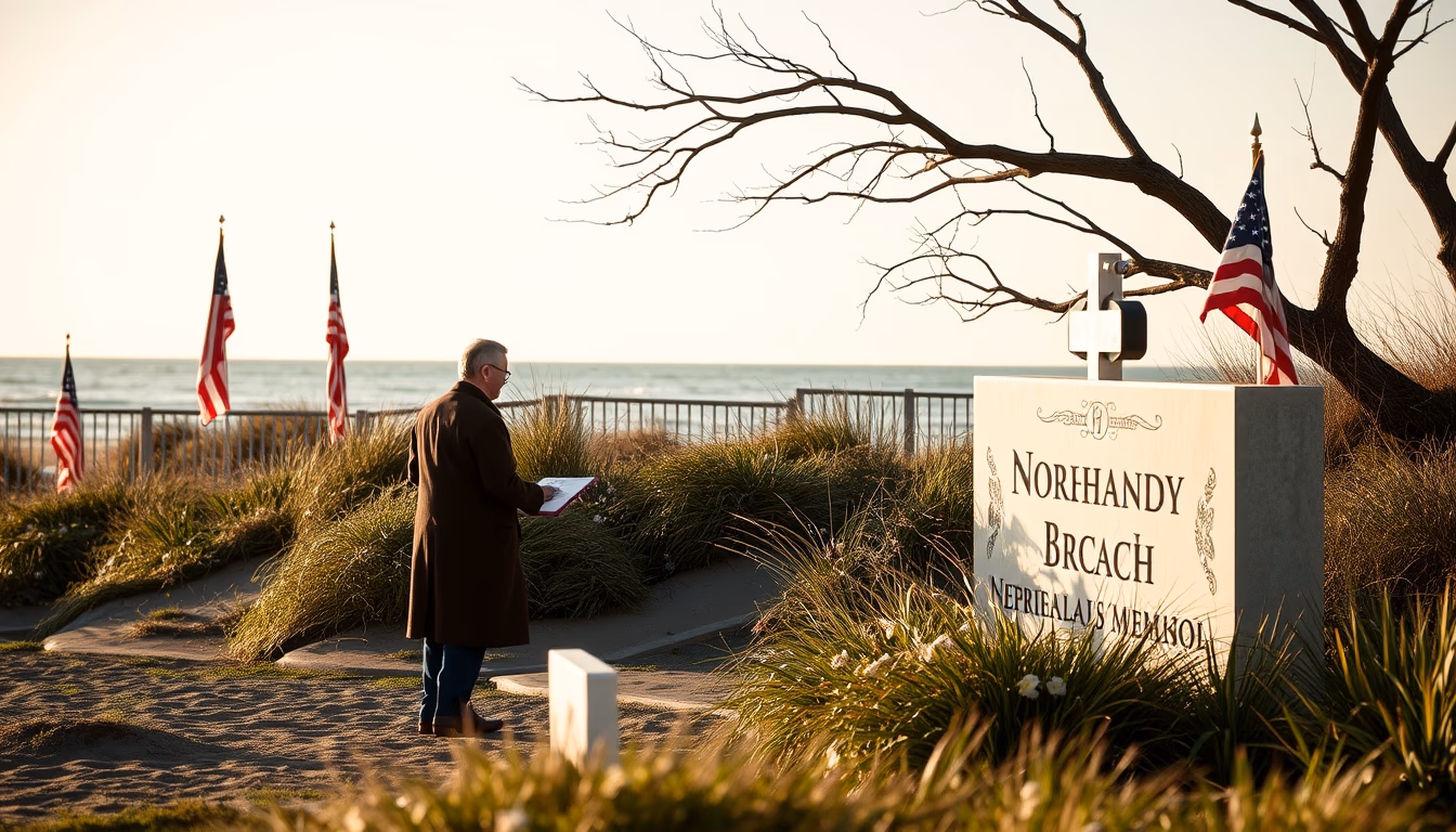 normandy beach memorial in editorial style