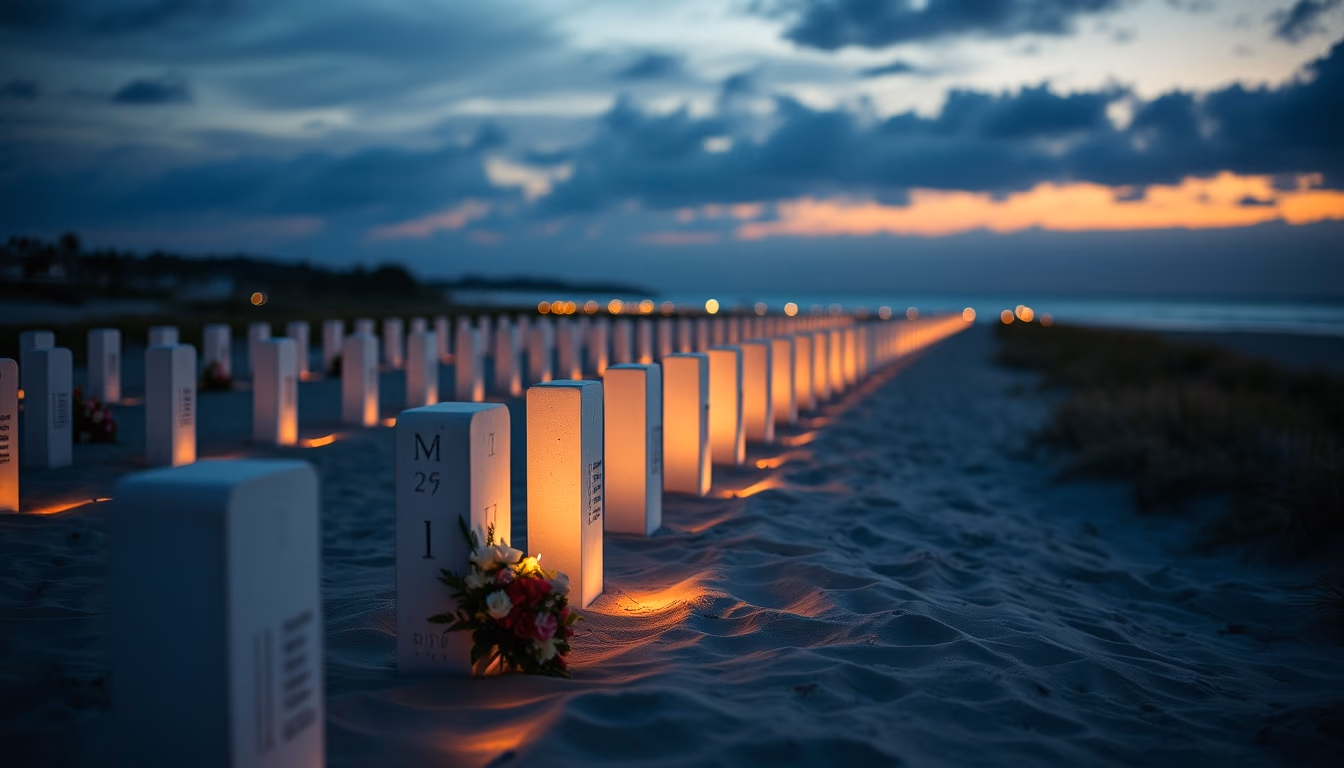 normandy beach memorial in editorial style