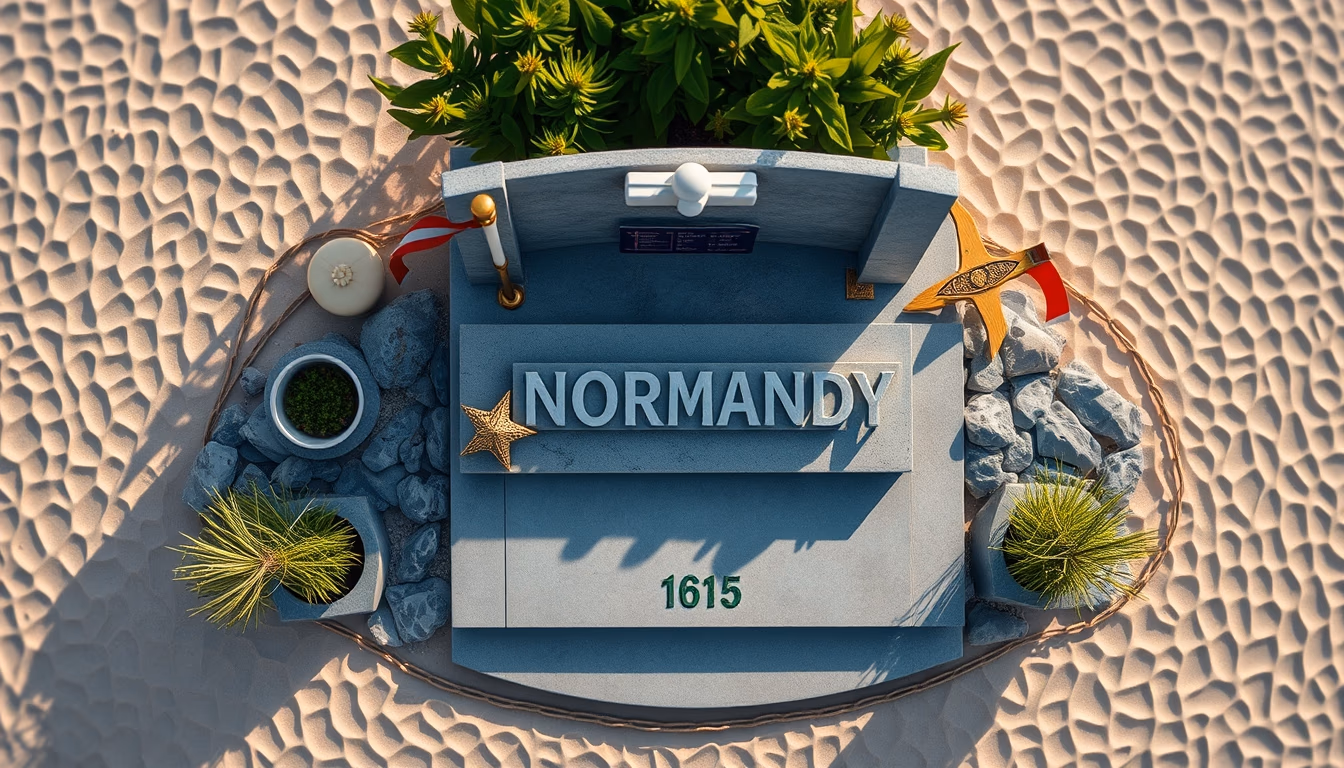 normandy beach memorial in editorial style