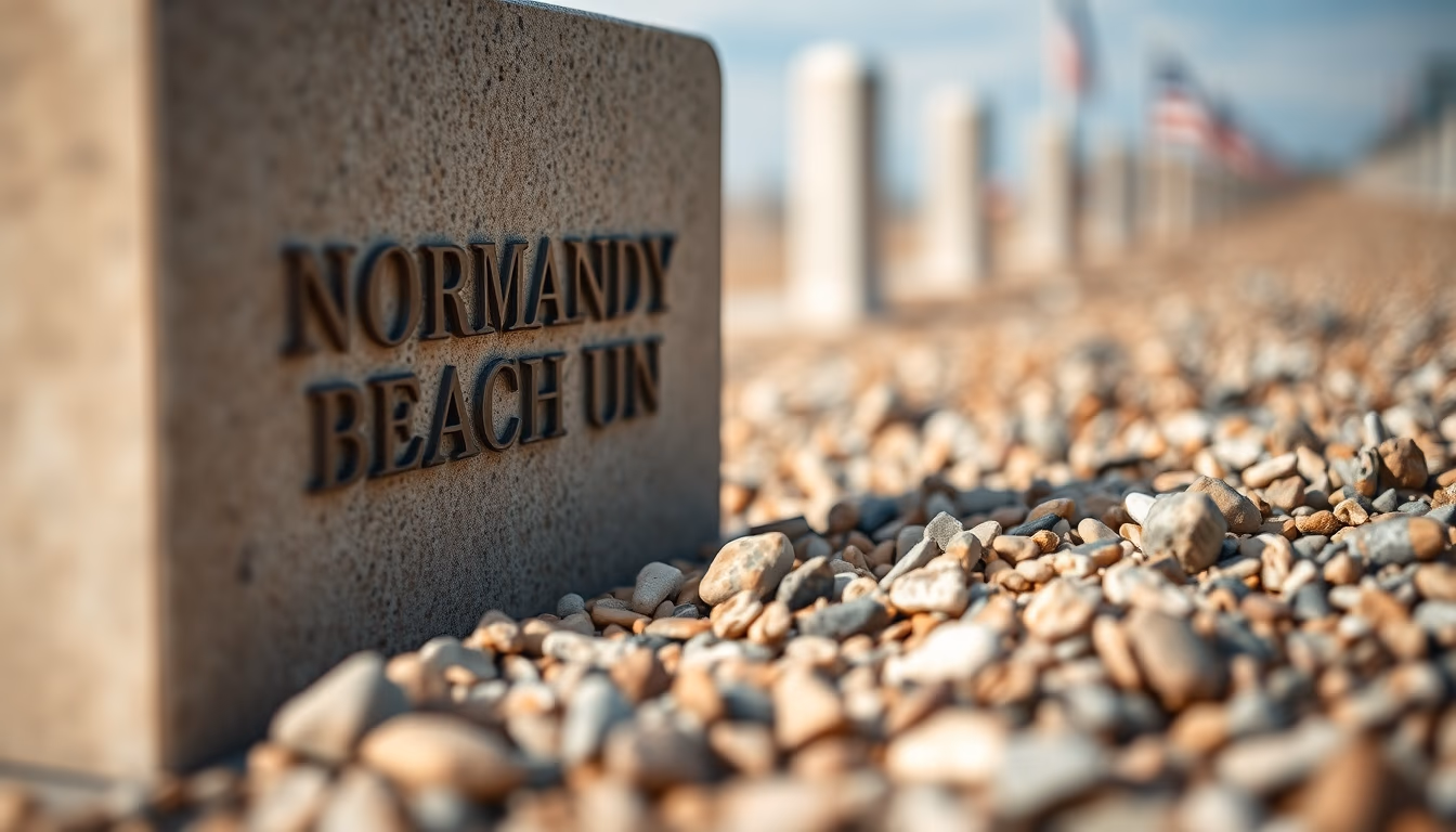 normandy beach memorial in editorial style