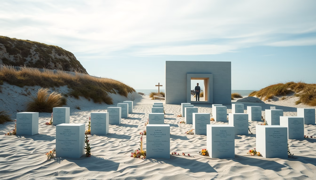 normandy beach memorial in editorial style