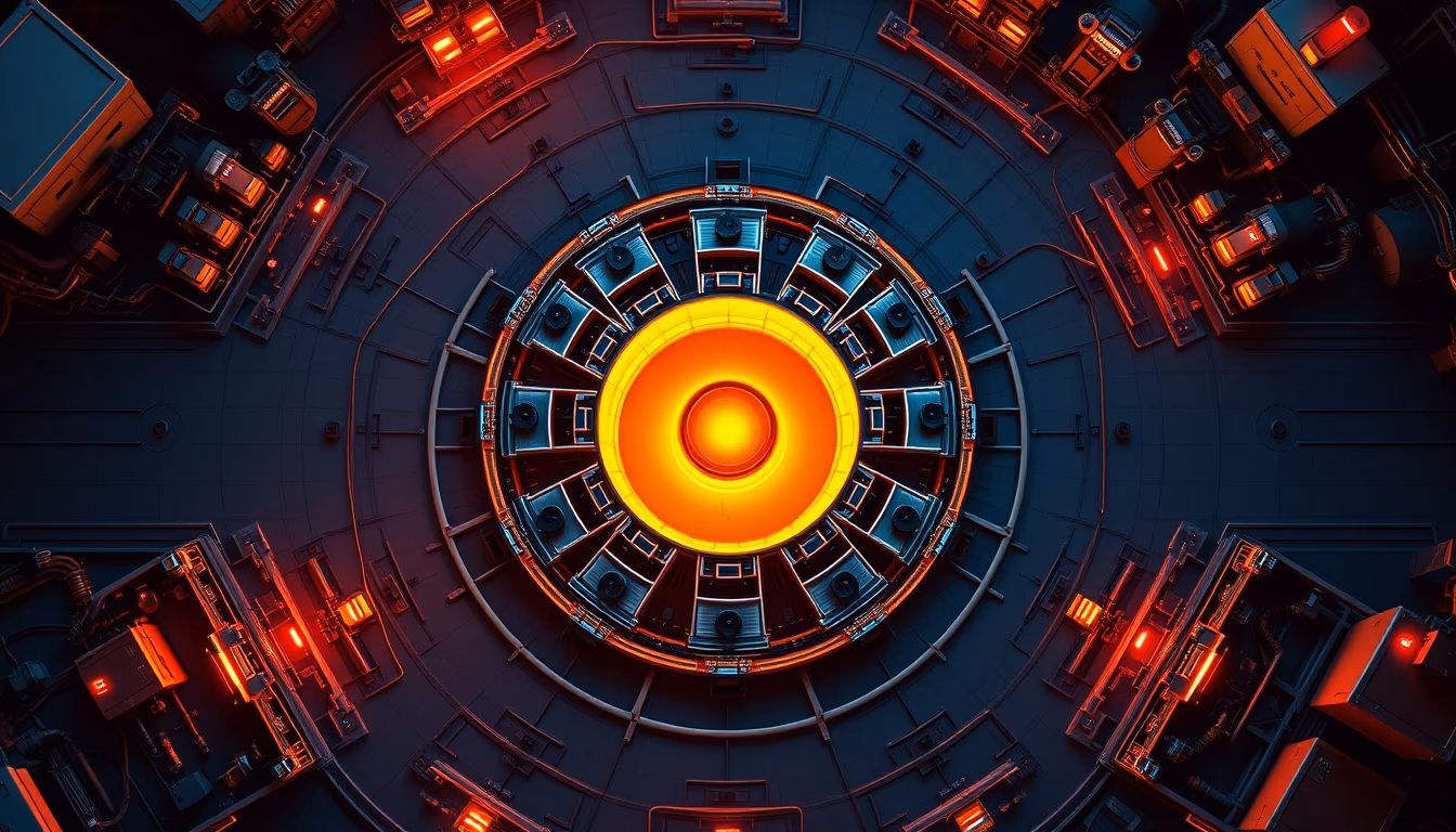 nuclear reactor core glow in editorial style