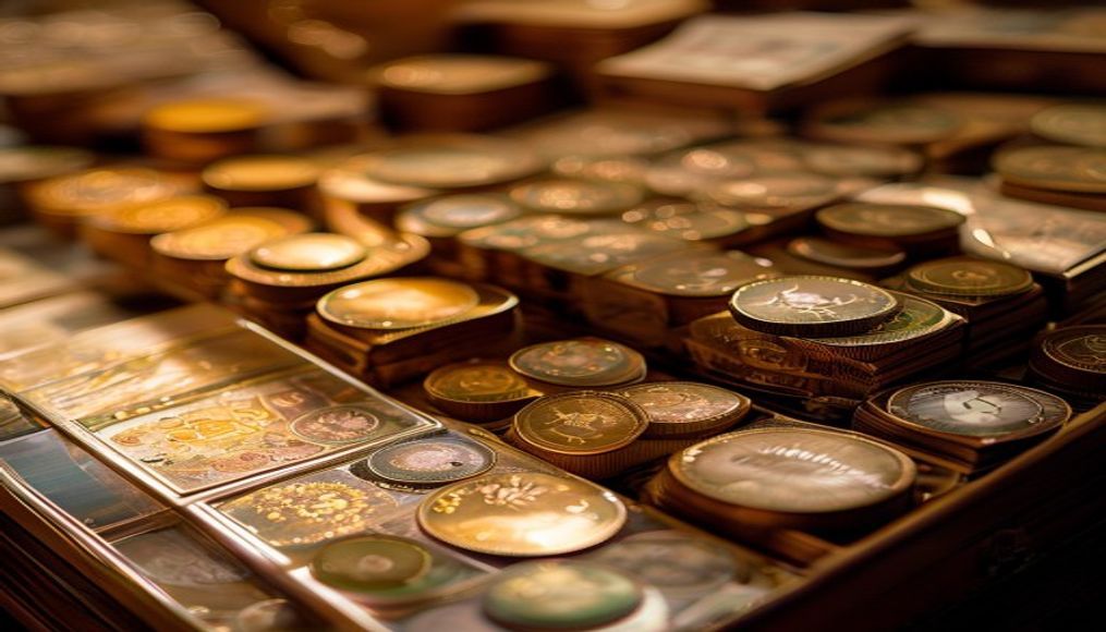 numismatic display in editorial style