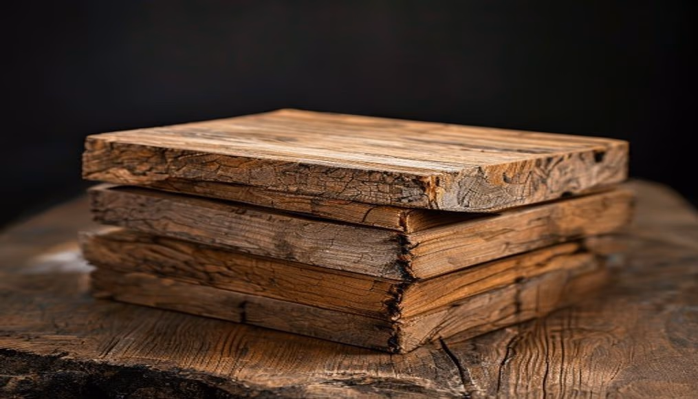 oak board planks stack in editorial style