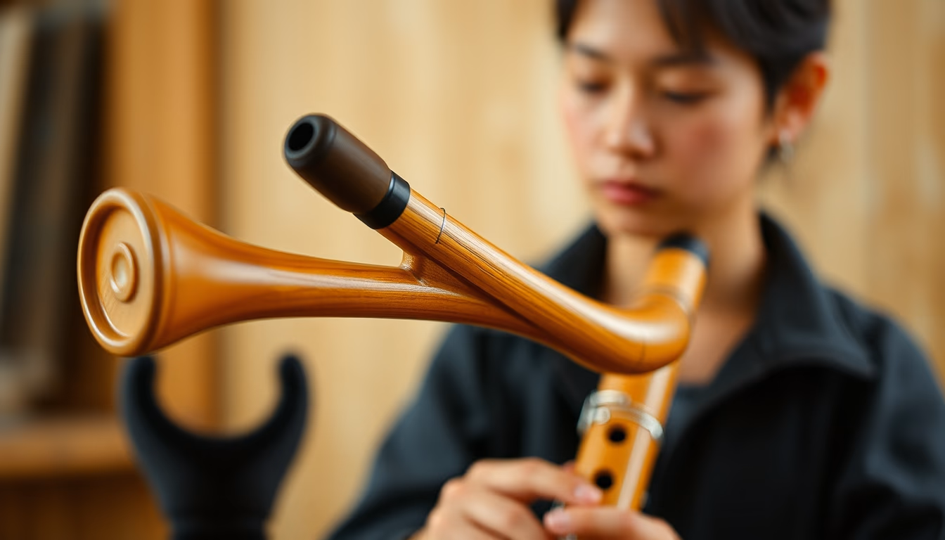 oboe wooden detail in editorial style