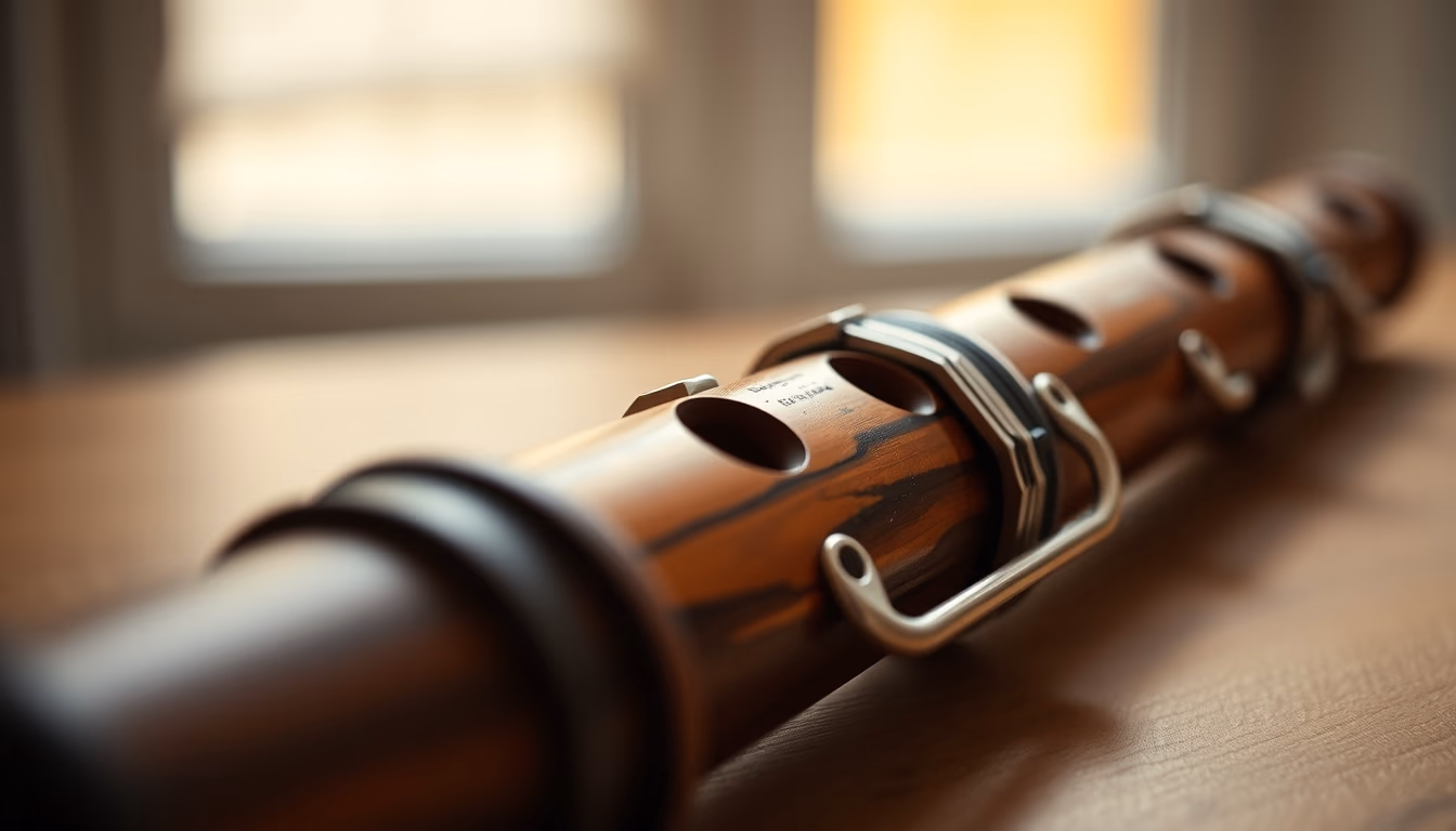 oboe wooden detail in editorial style