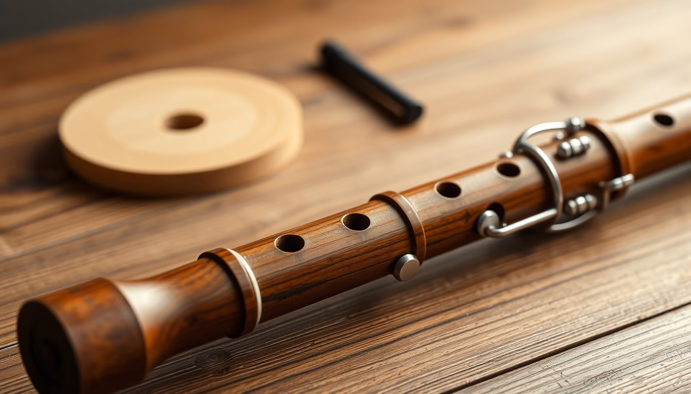 oboe wooden detail in editorial style