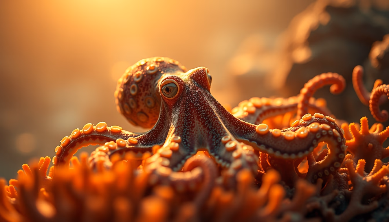 octopus coral camouflage in editorial style