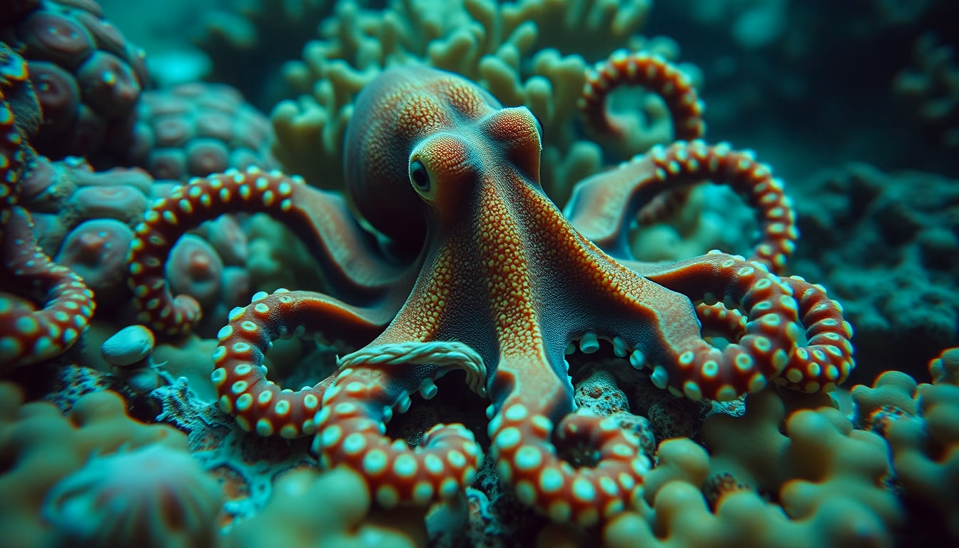octopus coral camouflage in editorial style