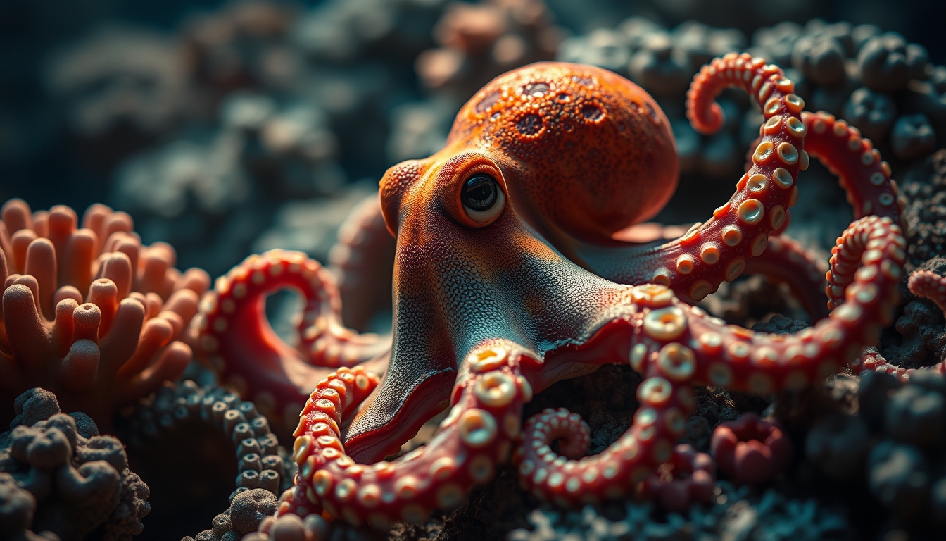 octopus coral reef in editorial style