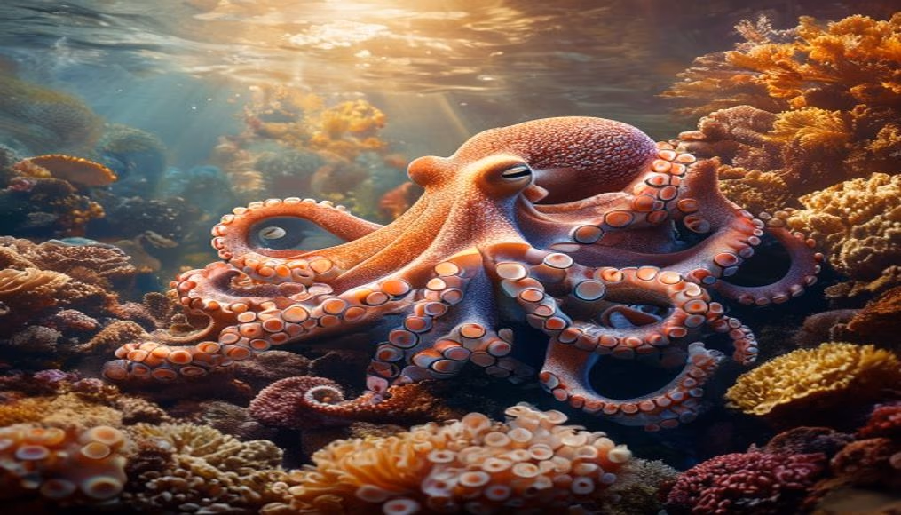 octopus coral reef in editorial style