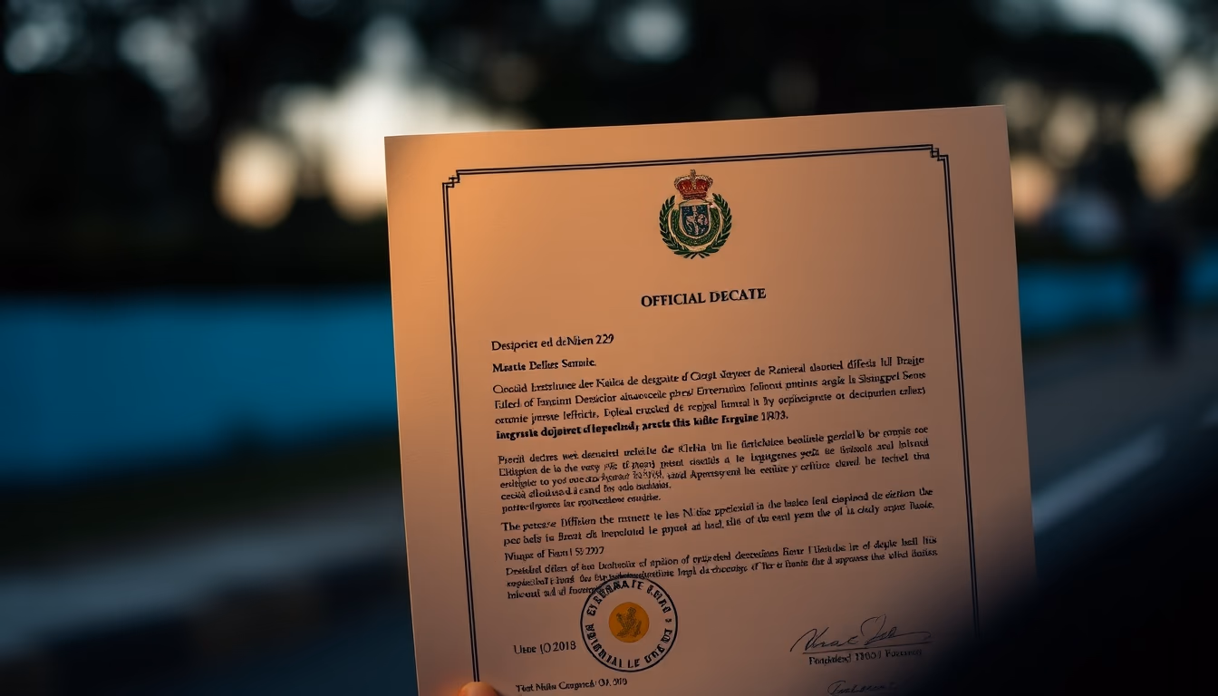 official decree document with Brazilian government letterhead and stamp in editorial style