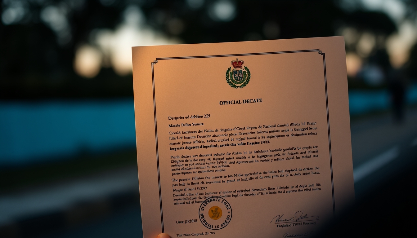 Official decree document with Brazilian government letterhead and stamp em estilo editorial