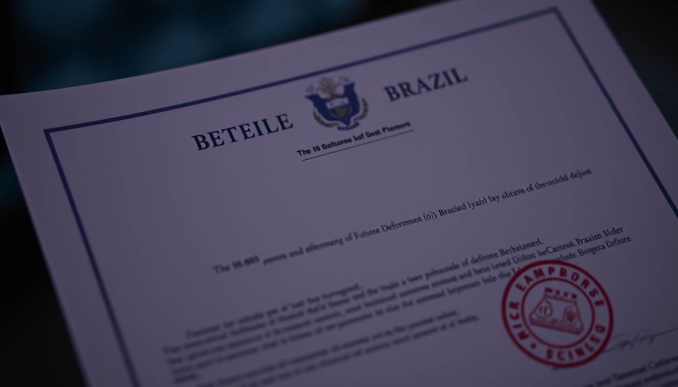 Official decree document with Brazilian government letterhead and stamp em estilo editorial