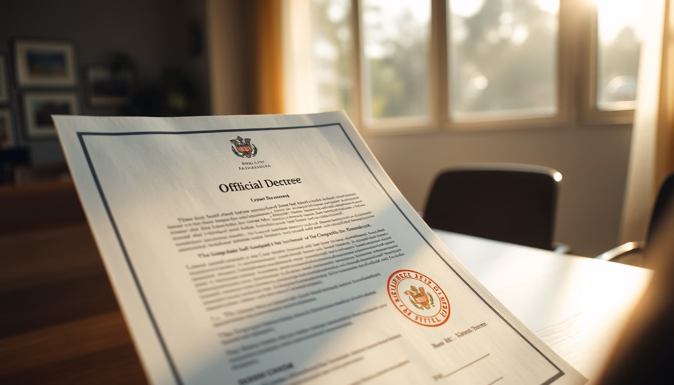 official decree document with Brazilian government letterhead and stamp in editorial style