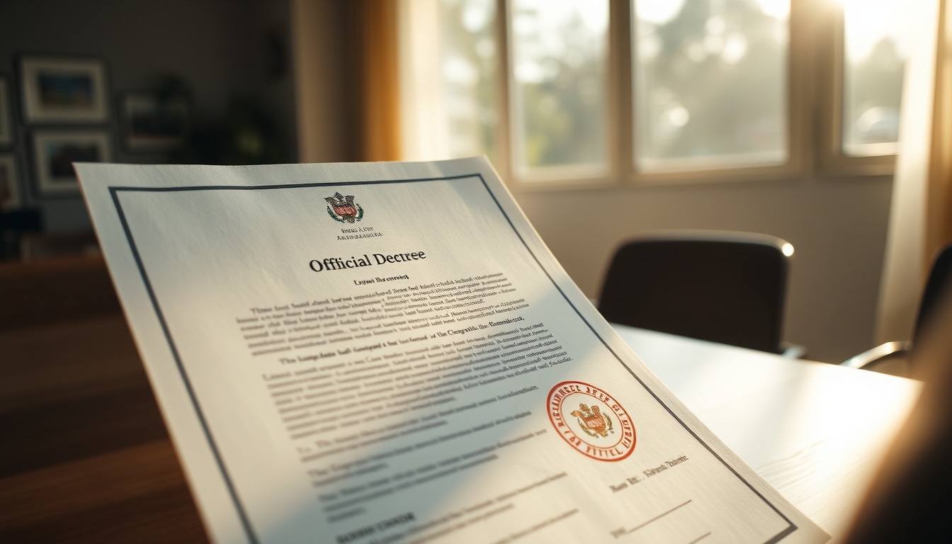 Official decree document with Brazilian government letterhead and stamp em estilo editorial