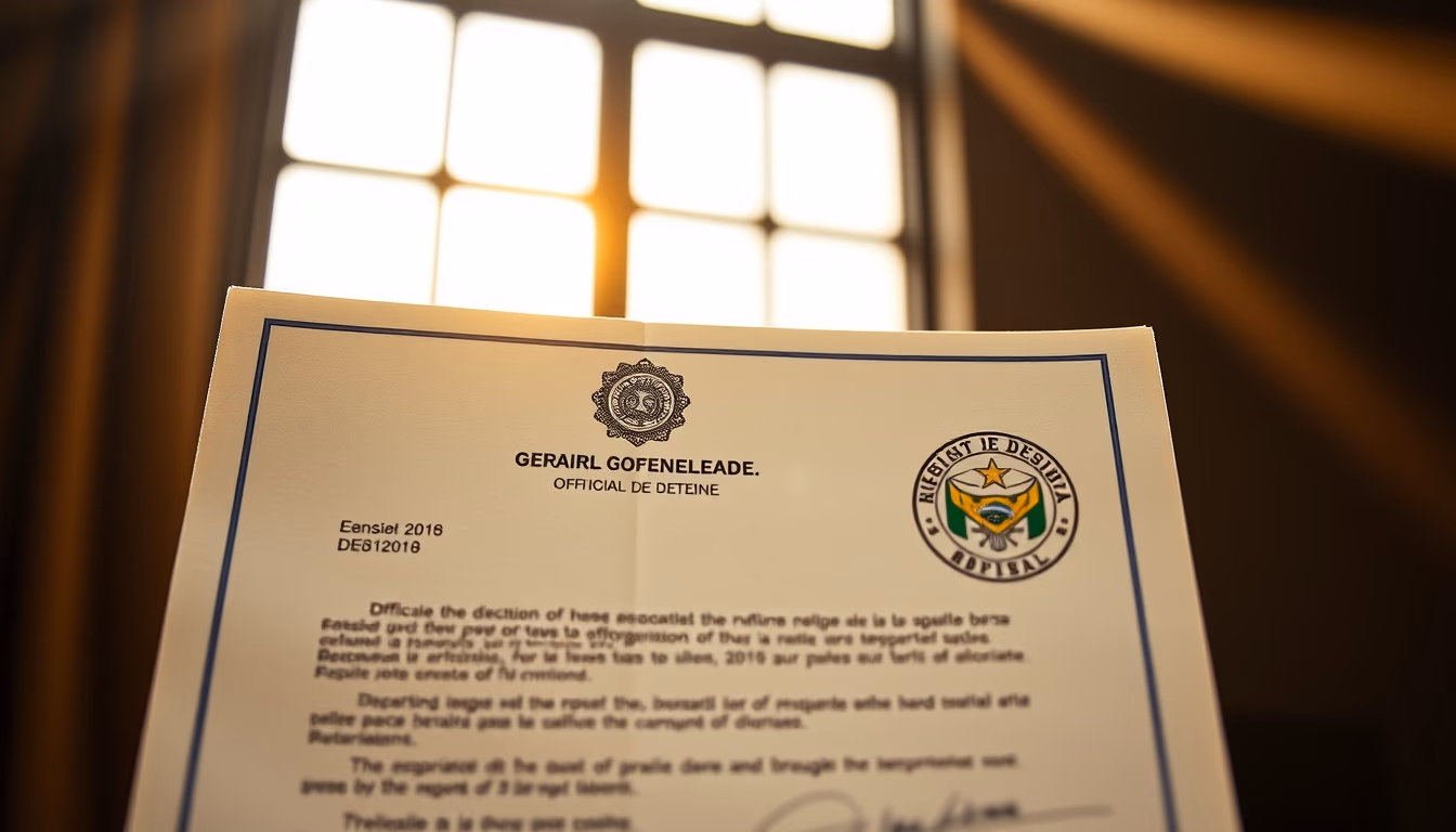 Official decree document with Brazilian government letterhead and stamp em estilo editorial