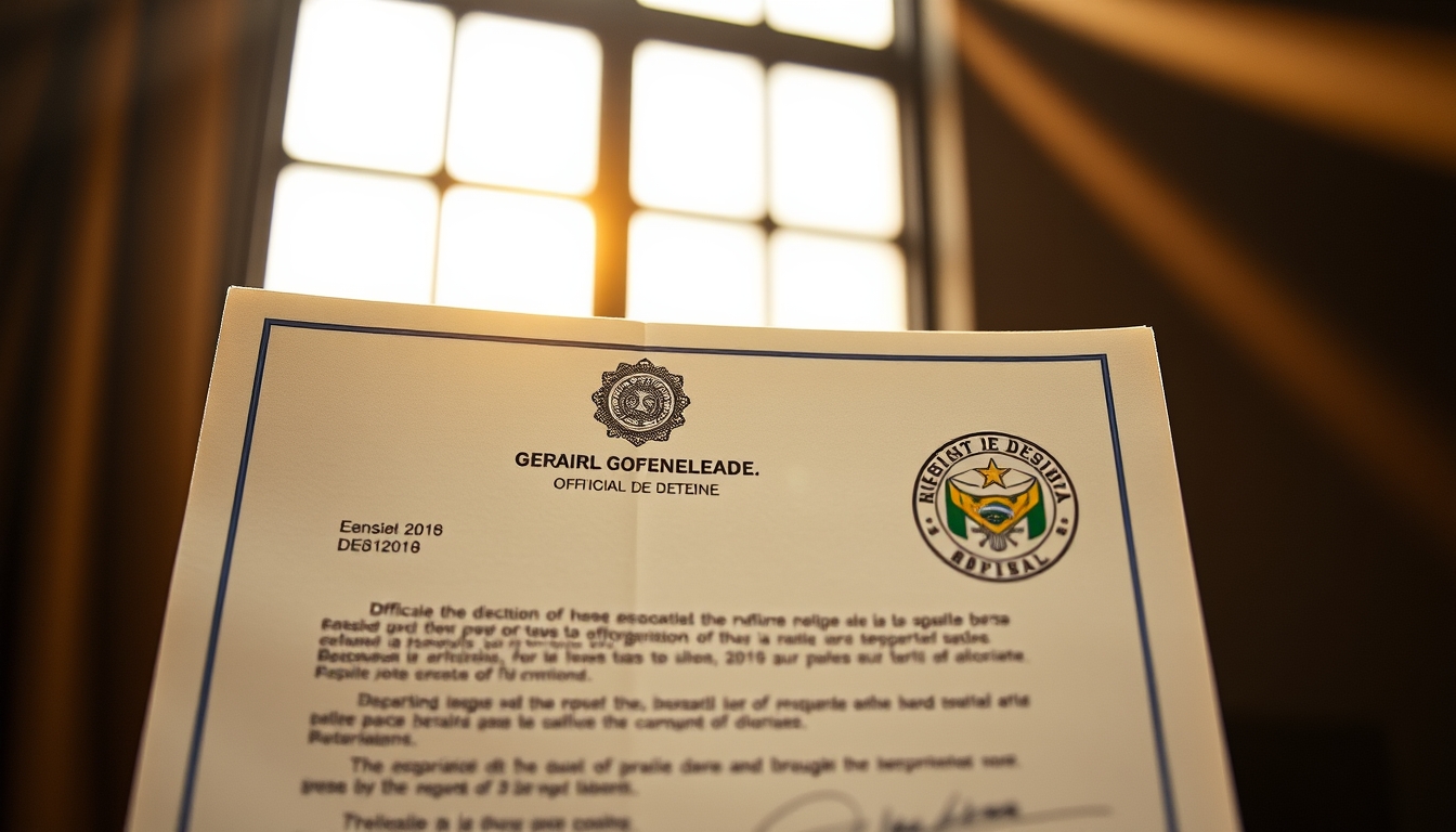 Official decree document with Brazilian government letterhead and stamp em estilo editorial