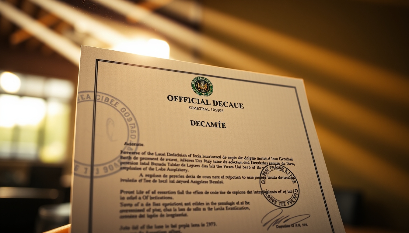 Official decree document with Brazilian government letterhead and stamp em estilo editorial