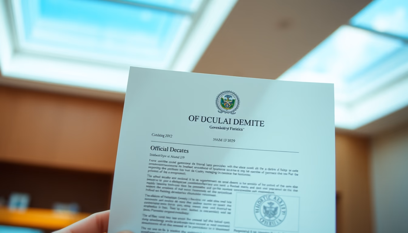 Official decree document with Brazilian government letterhead and stamp em estilo editorial