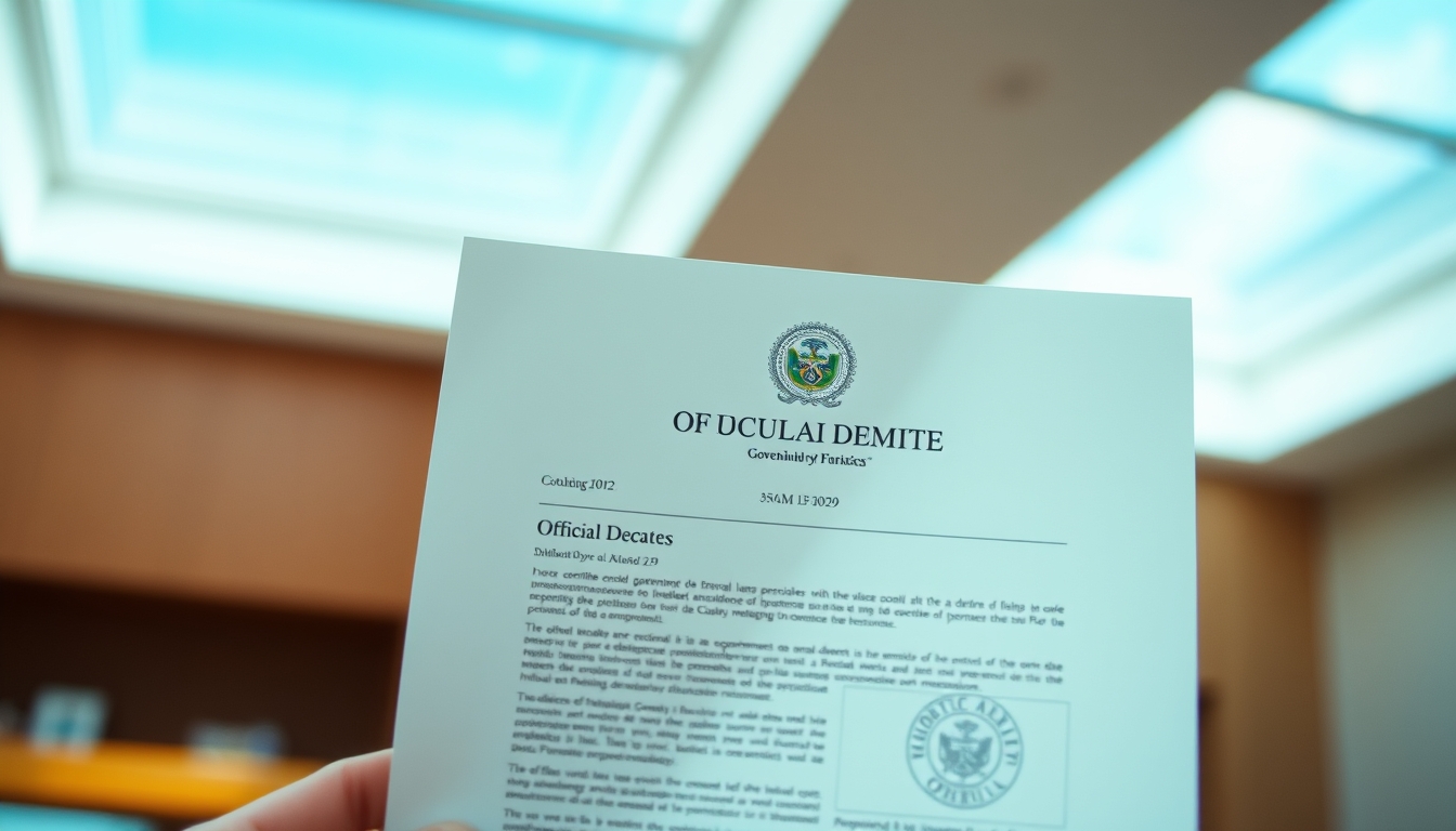 Official decree document with Brazilian government letterhead and stamp em estilo editorial