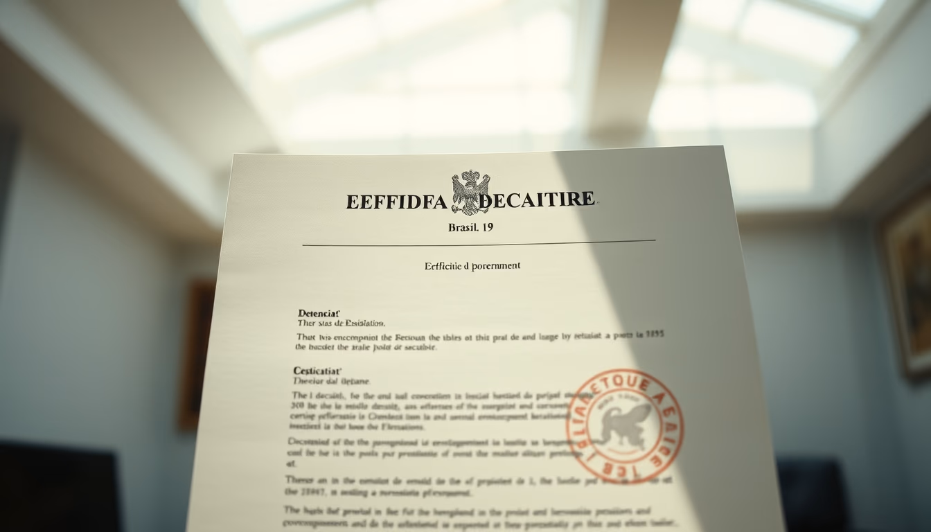 Official decree document with Brazilian government letterhead and stamp em estilo editorial