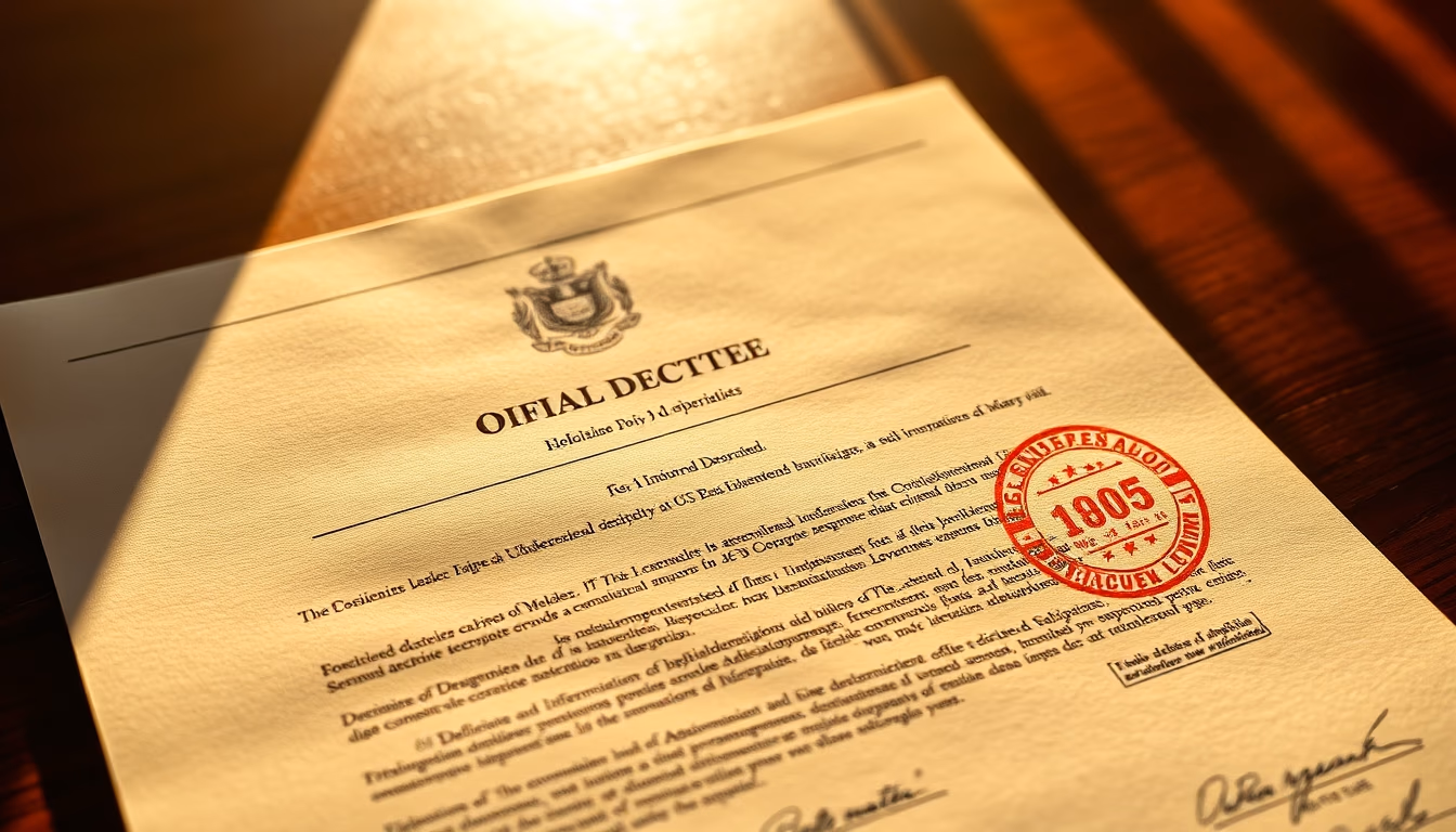 official decree document with Brazilian government letterhead and stamp in editorial style