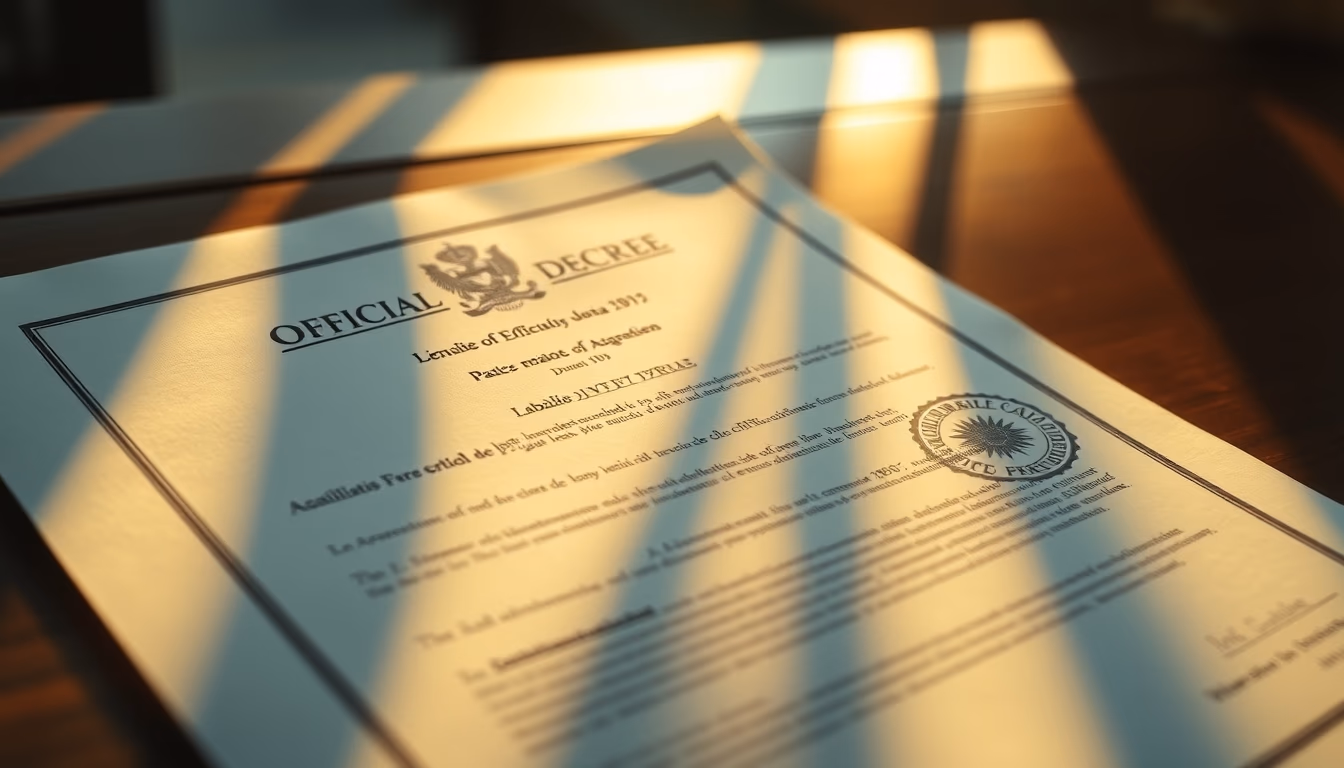 official decree document with Brazilian government letterhead and stamp in editorial style
