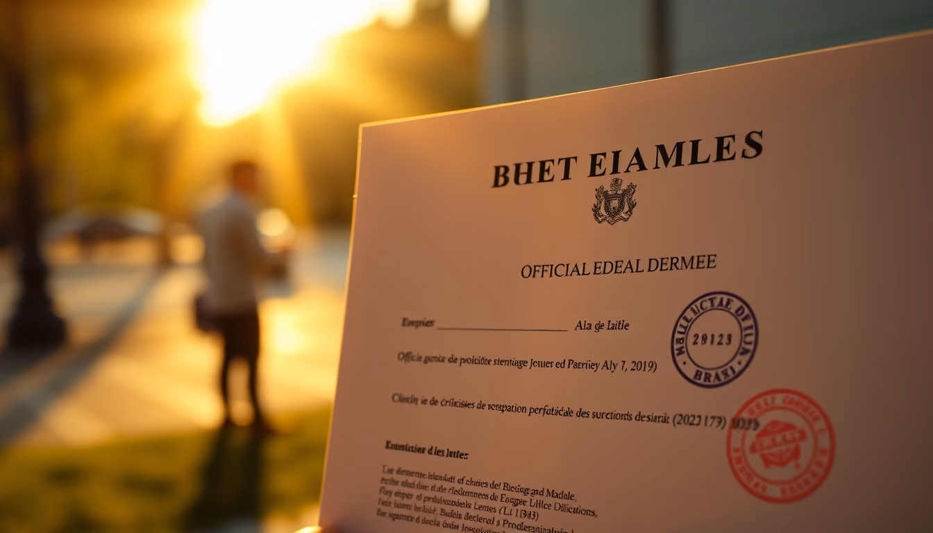 official decree document with Brazilian government letterhead and stamp in editorial style