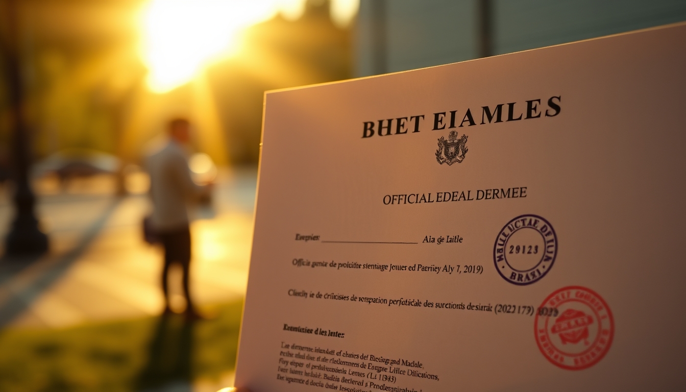 Official decree document with Brazilian government letterhead and stamp em estilo editorial