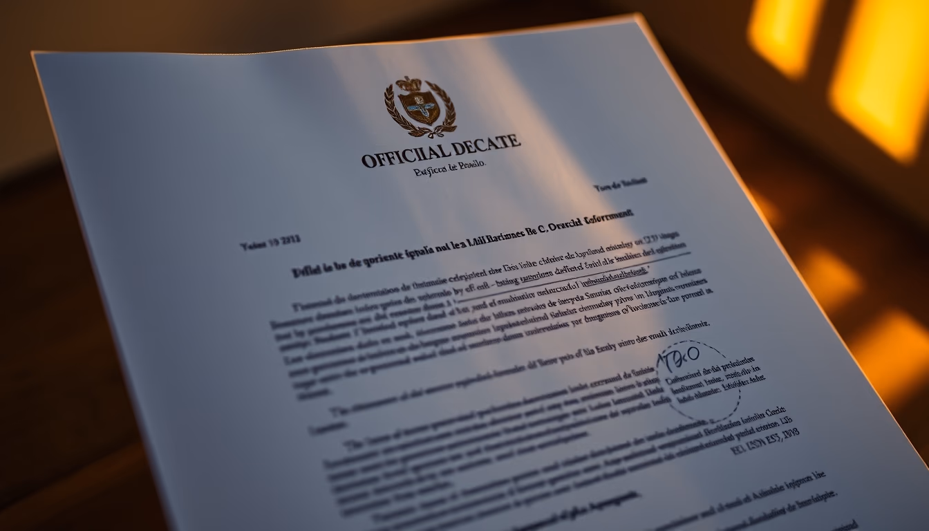 official decree document with Brazilian government letterhead and stamp in editorial style