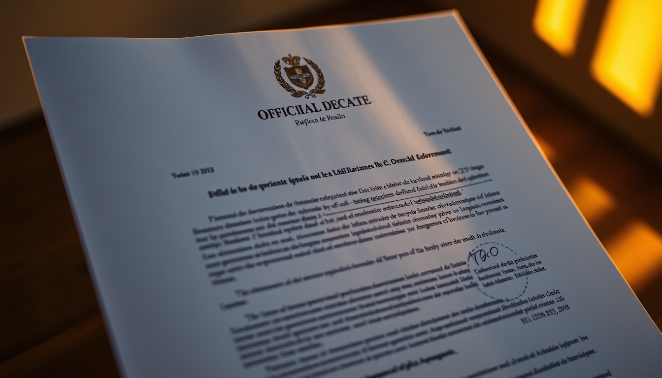 Official decree document with Brazilian government letterhead and stamp em estilo editorial