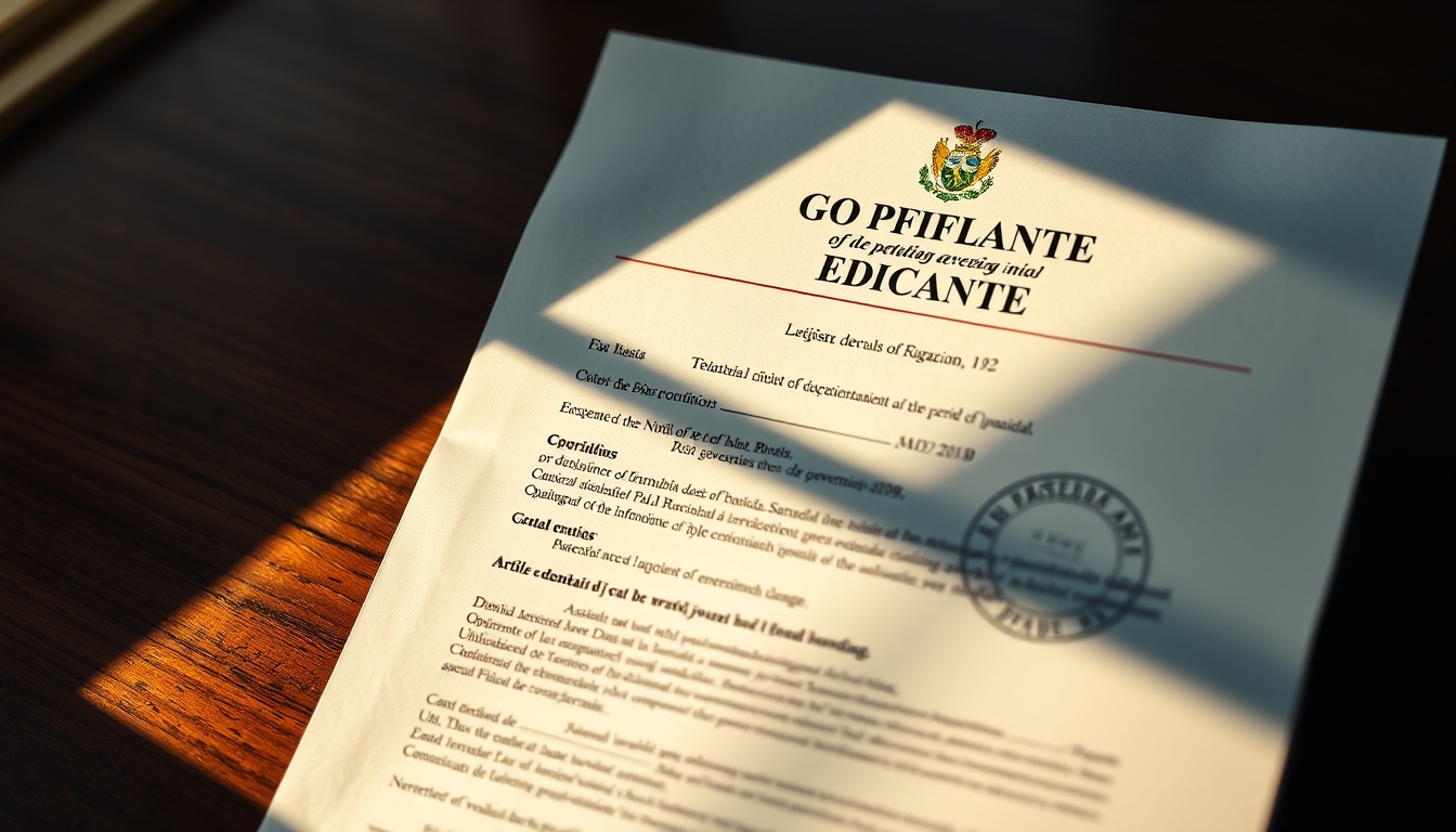 Official decree document with Brazilian government letterhead and stamp em estilo editorial