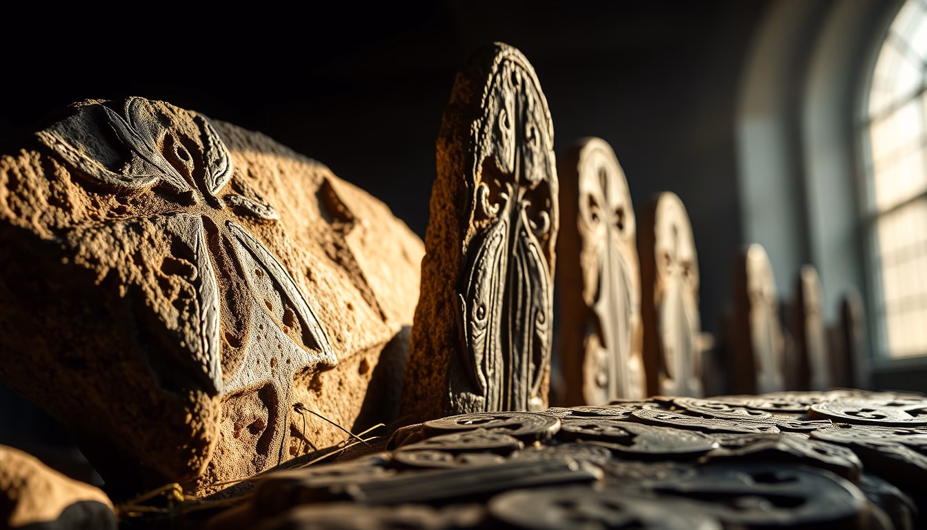 oghams celtic stone in editorial style