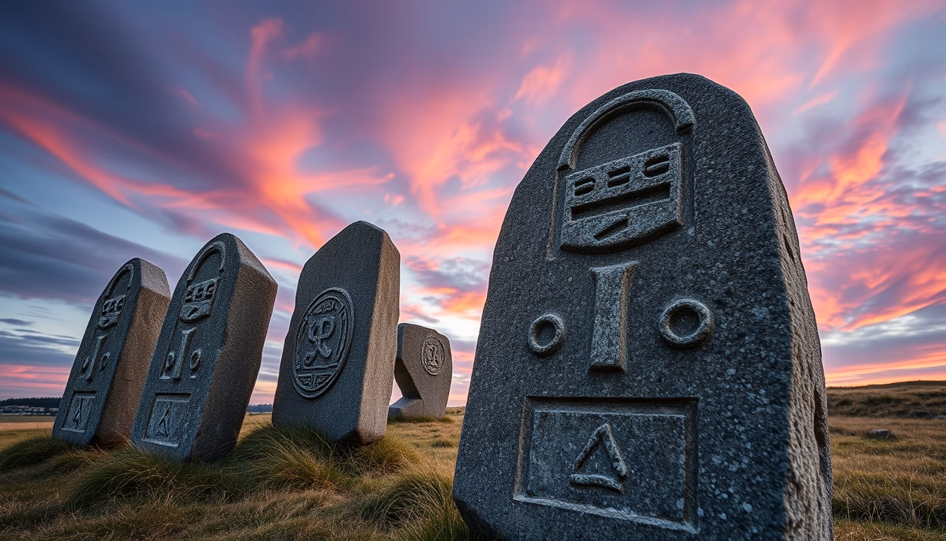 oghams celtic stone in editorial style