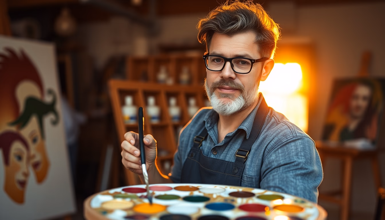 oil paint palette artist in editorial style