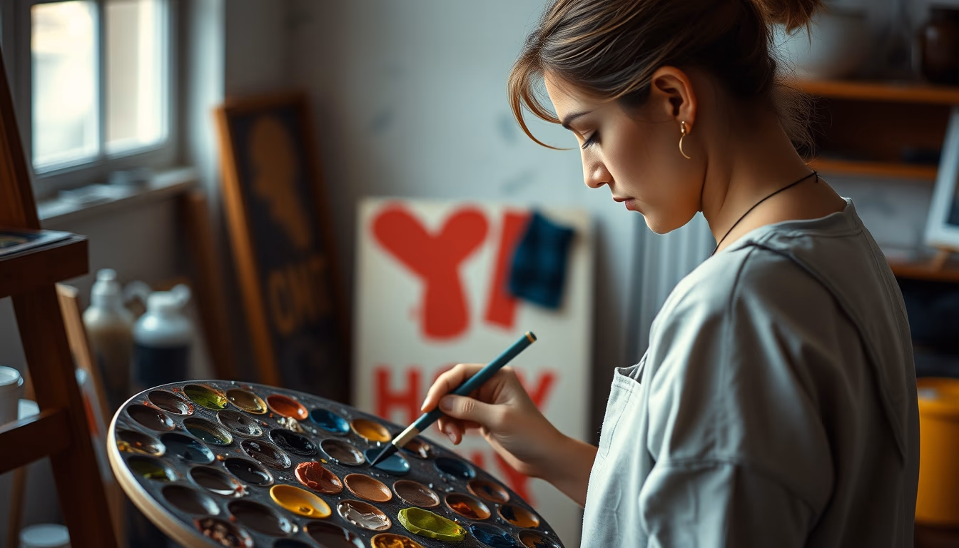 oil paint palette artist in editorial style