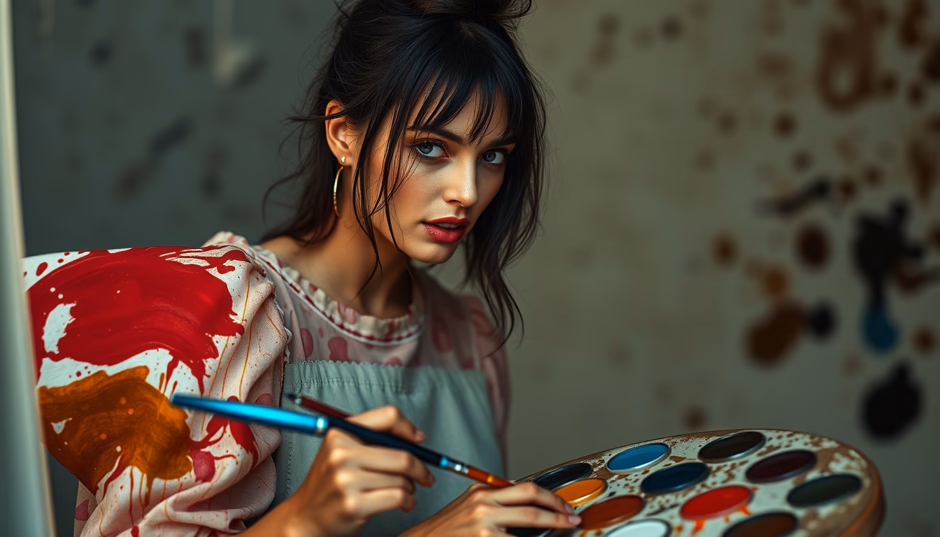 oil paint palette artist in editorial style