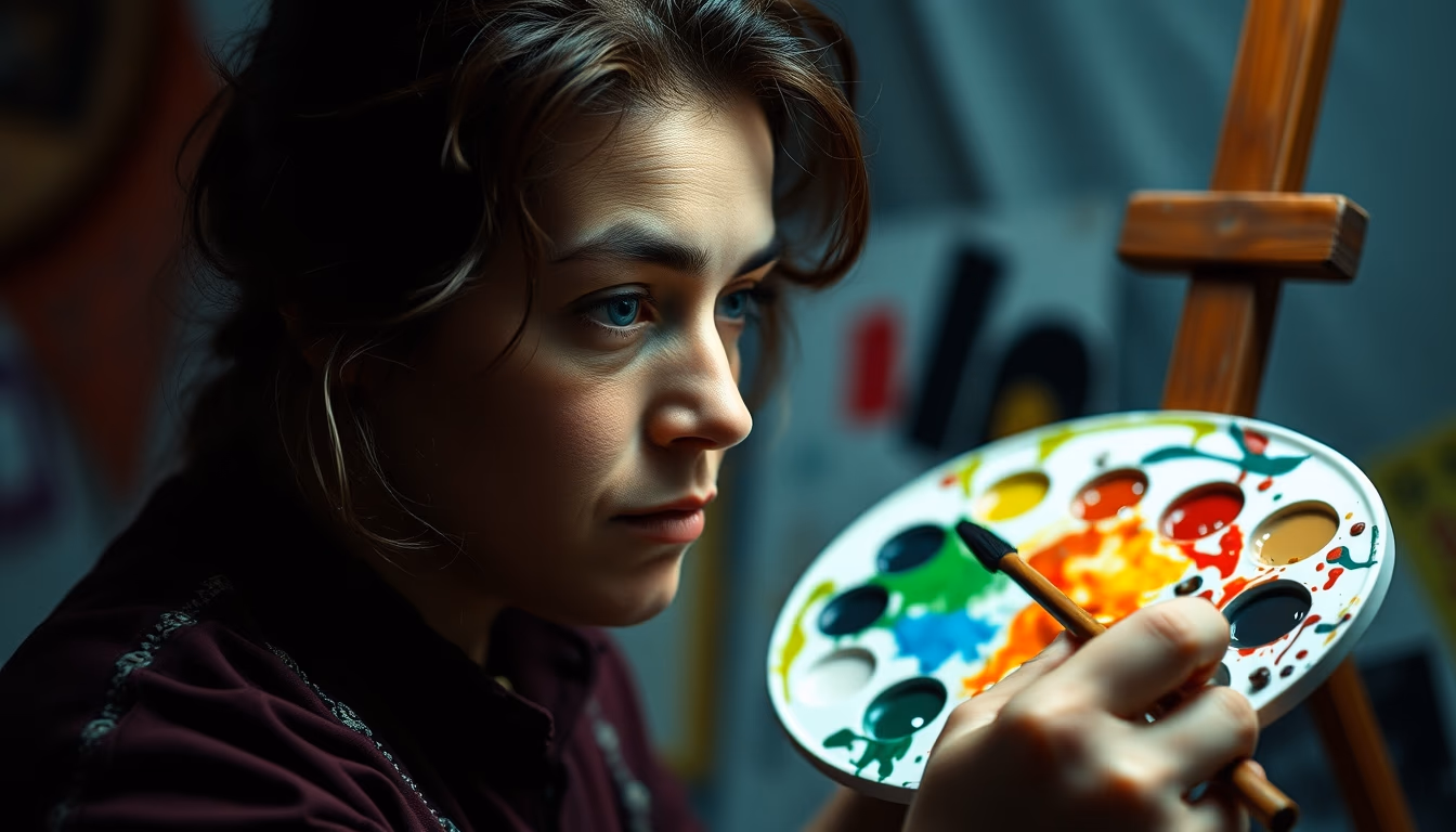 oil paint palette artist in editorial style