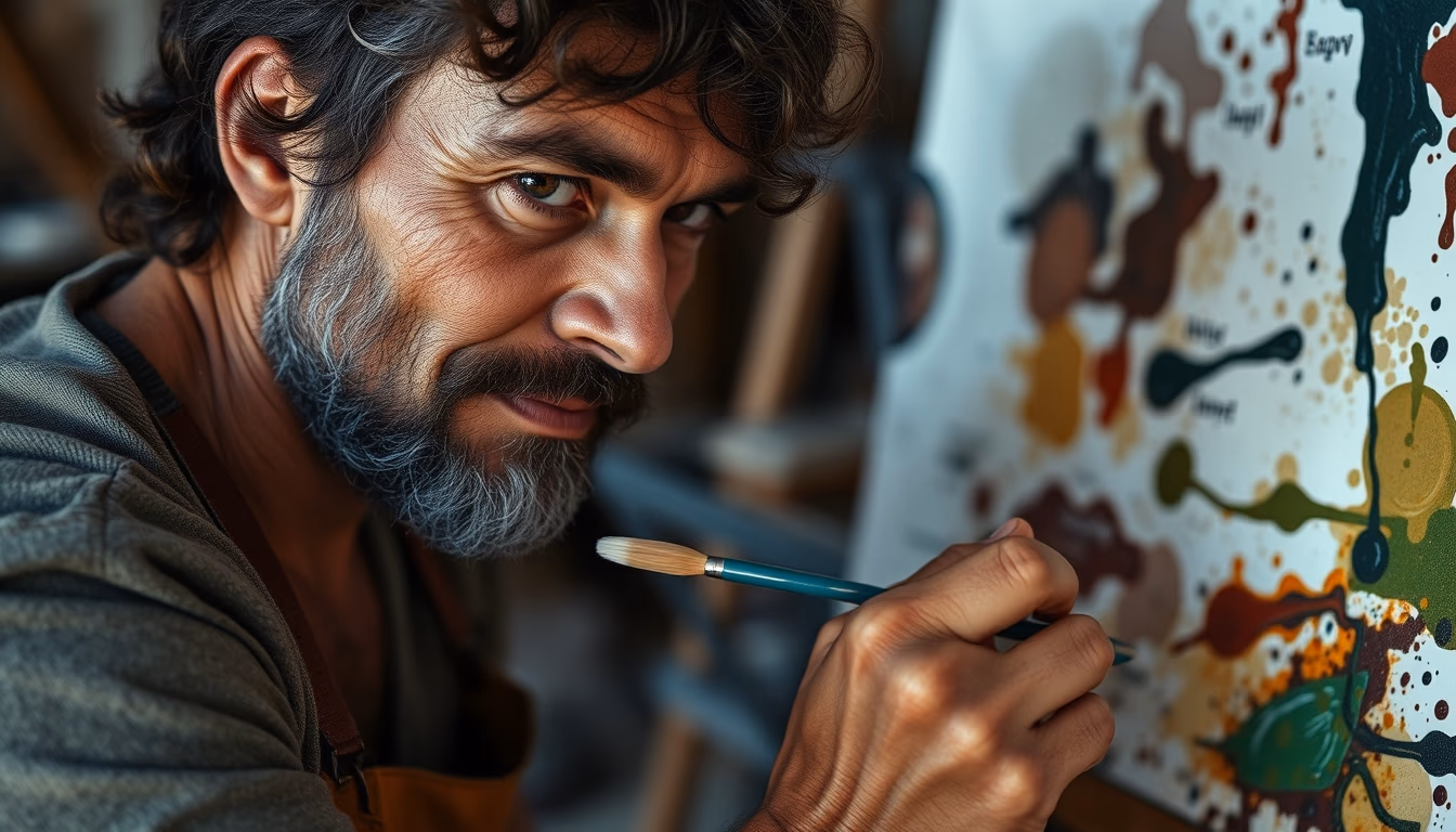 oil paint palette artist in editorial style