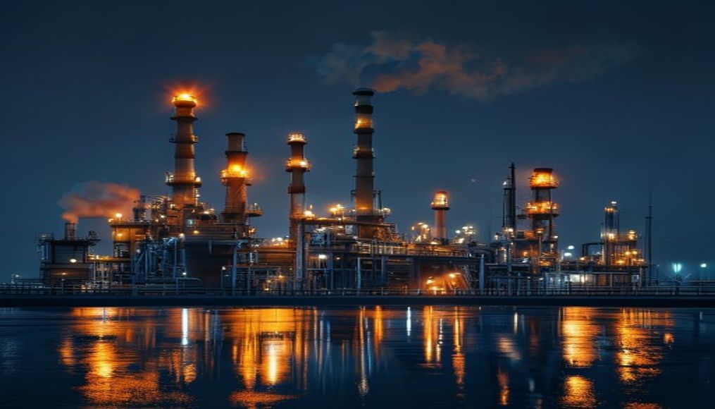 Oil refinery night lights em estilo editorial
