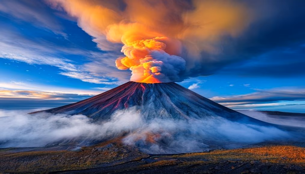 old faithful eruption in editorial style