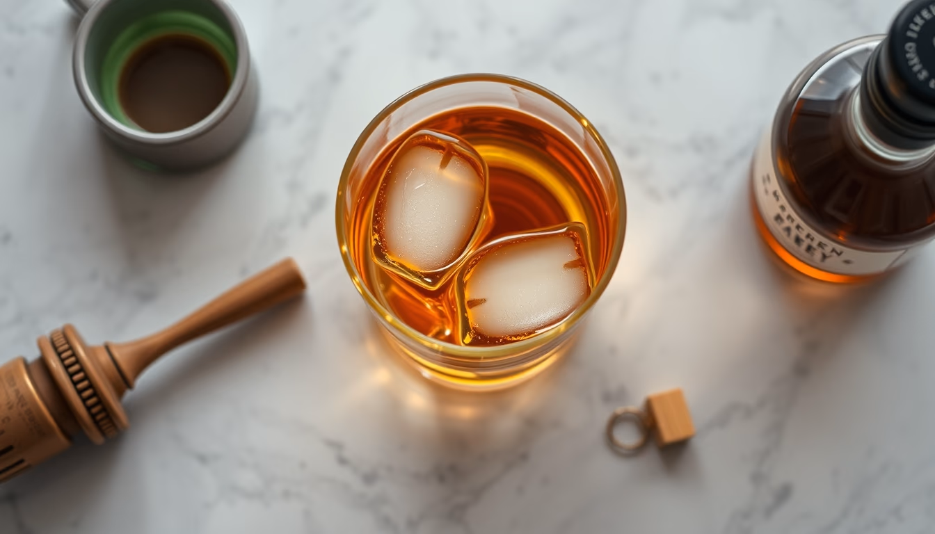 old fashioned bourbon glass in editorial style