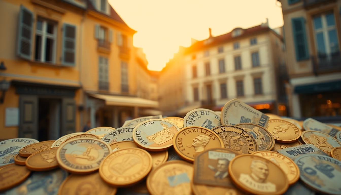 old french francs in editorial style