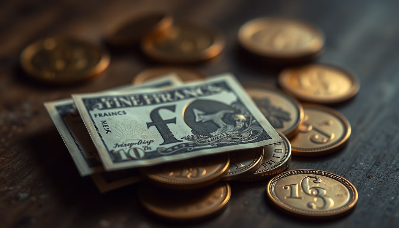 old french francs in editorial style