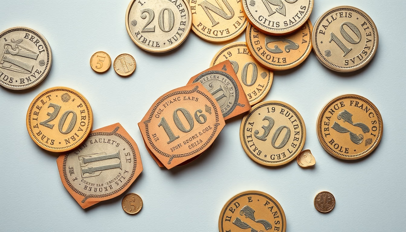 old french francs in editorial style
